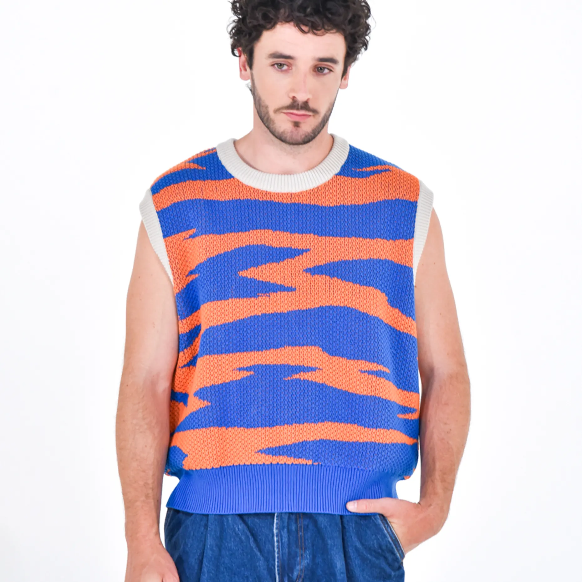 Daniel Chong Knitted Jacquard Vest NARANJA/AZUL Online