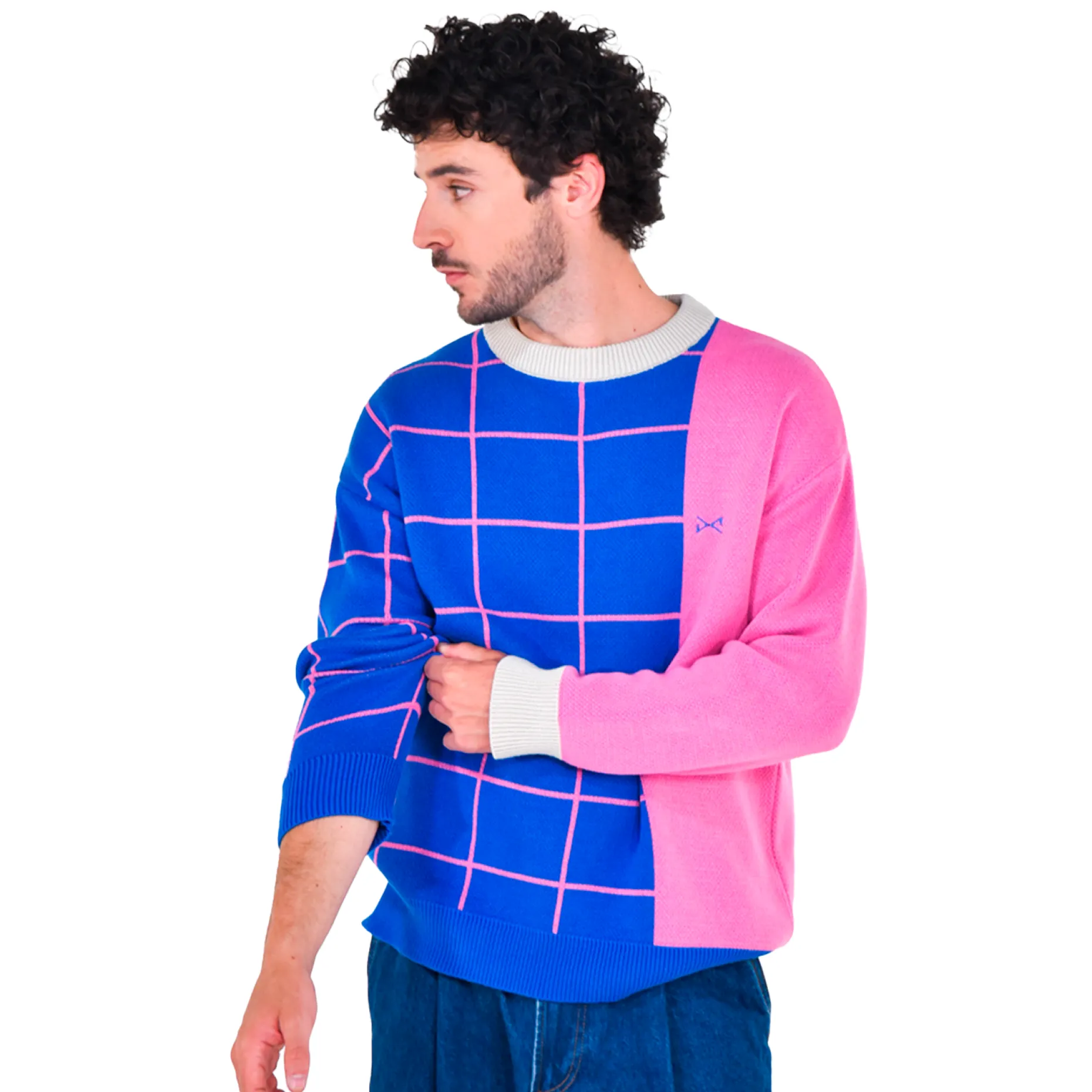 Daniel Chong Unisex Knitted Jacquard Sweater AZUL/ROSA Cheap