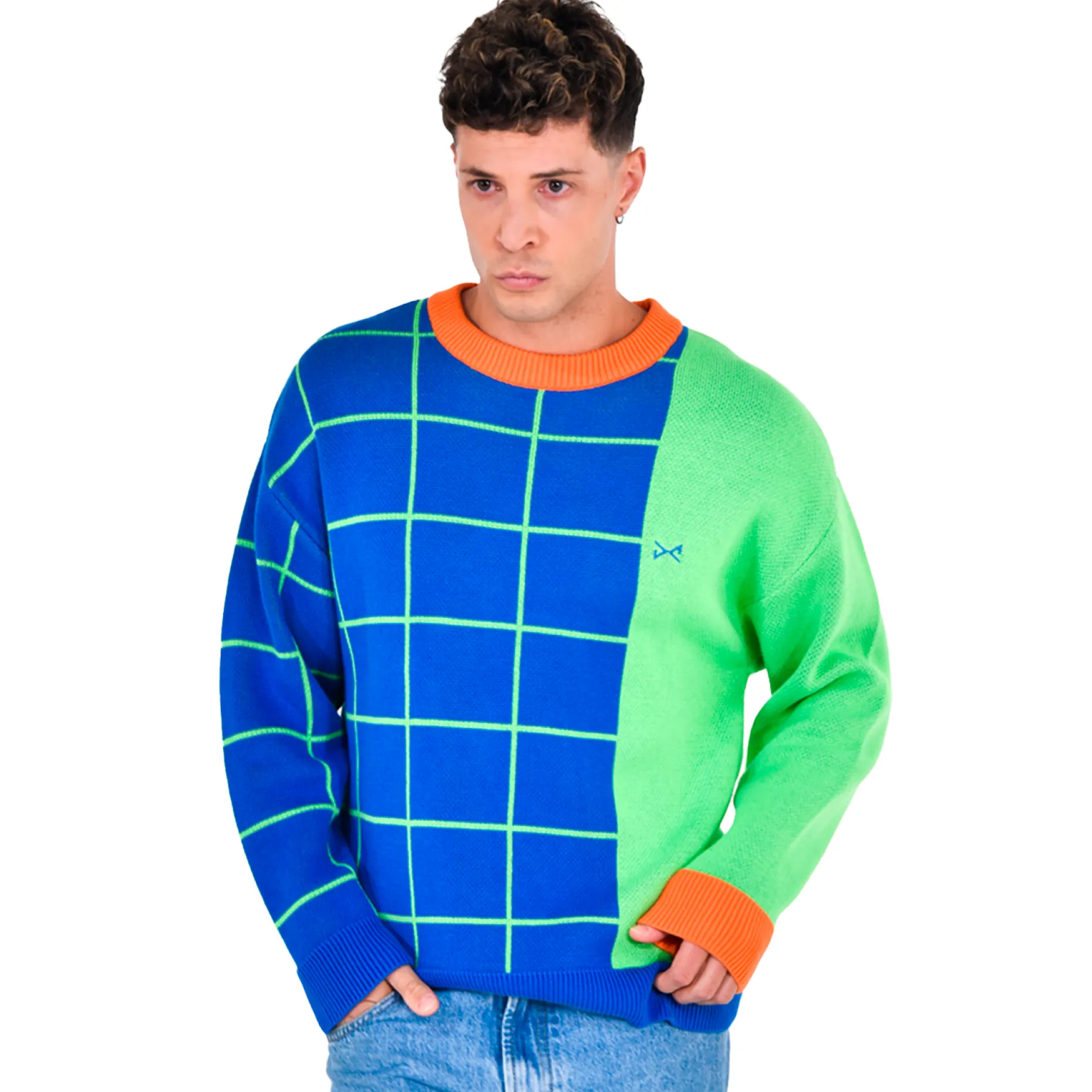 Daniel Chong Unisex Knitted Jacquard Sweater AZUL/VERDE Outlet