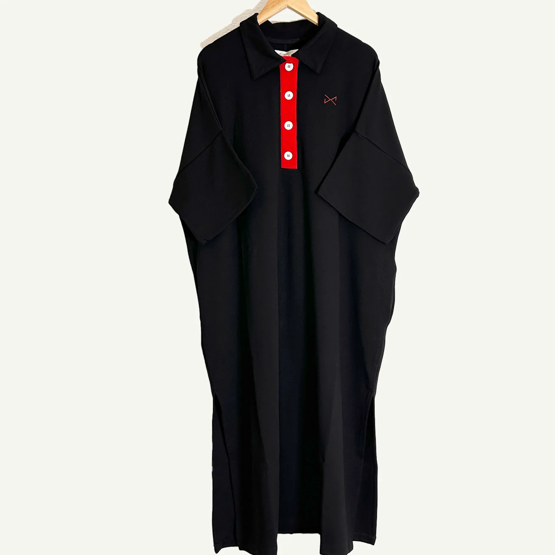 Daniel Chong Vestido Camisero Negro cuello rojo Cheap