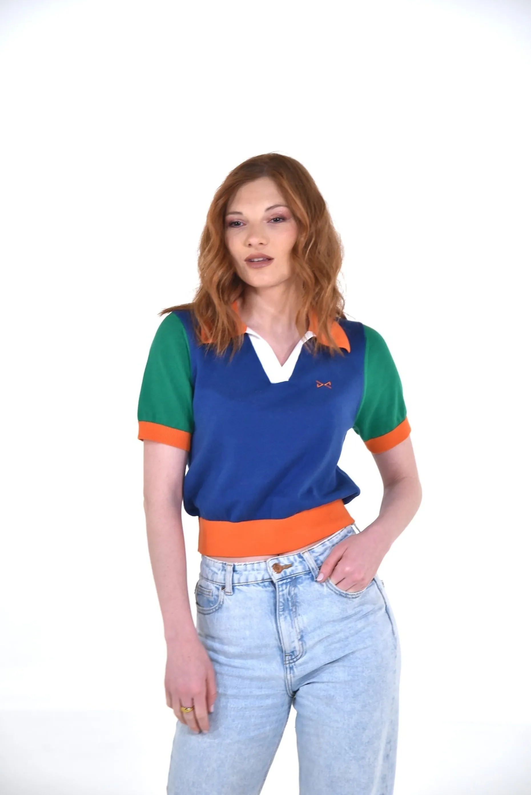 Daniel Chong Women Short Sleeve Knitted Polo AZUL Cheap